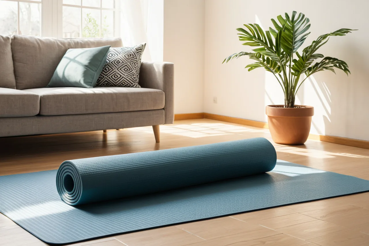Senior couple engaging in a yoga session indoors, emphasizing fitness and wellness.