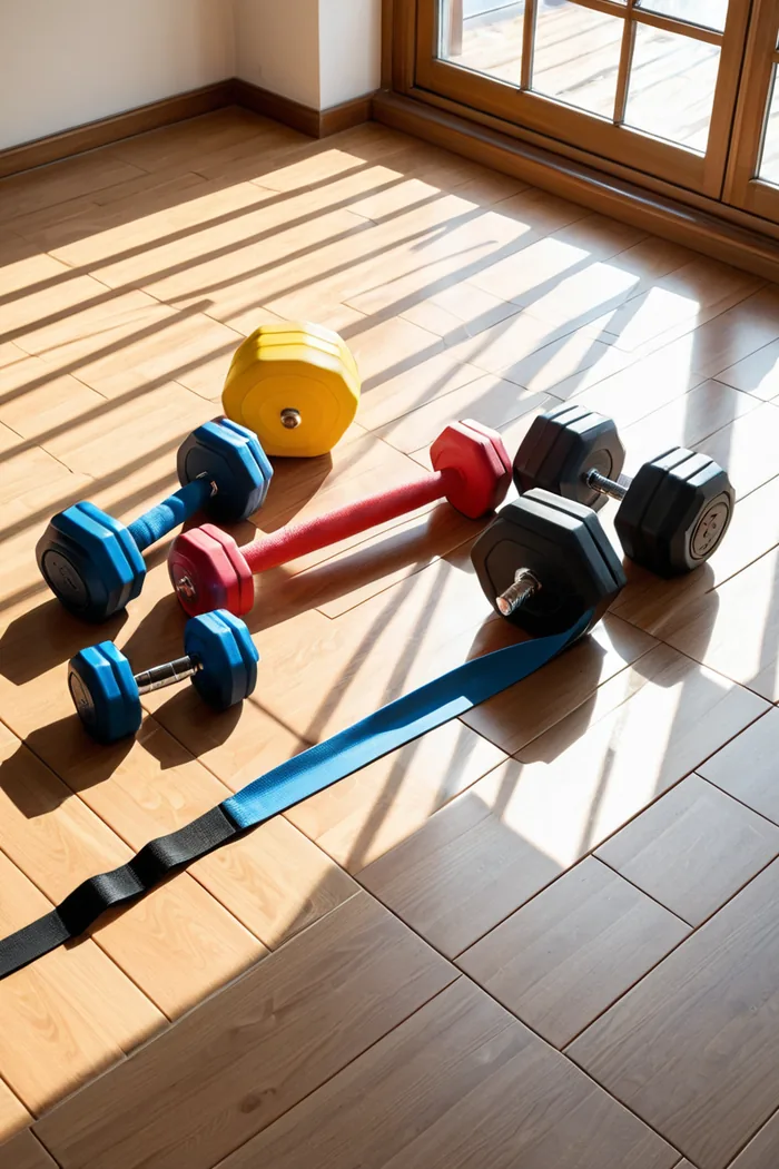 A senior man performing squats with dumbbells on a mat indoors for a healthy lifestyle.