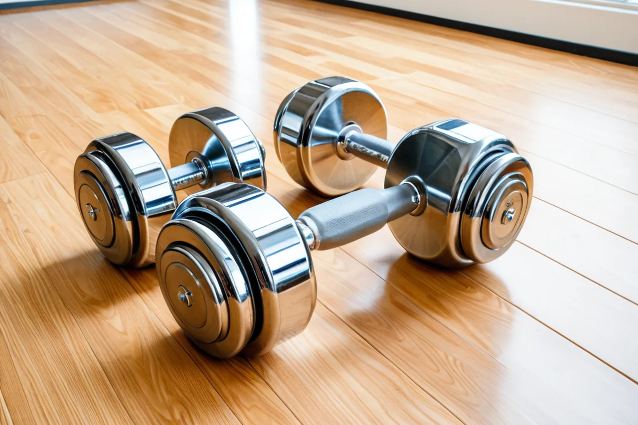 Elderly man and woman workout with dumbbells promoting healthy lifestyle and fitness.