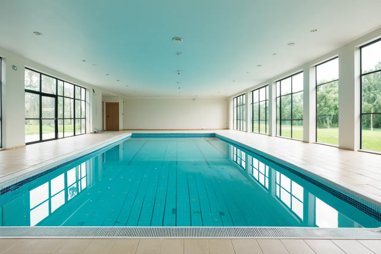 Smiling senior couple relaxing together in an indoor spa pool, enjoying leisure time.
